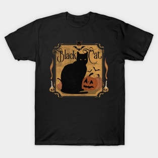 Distressed, Vintage Black Cat and Pumpkins T-Shirt